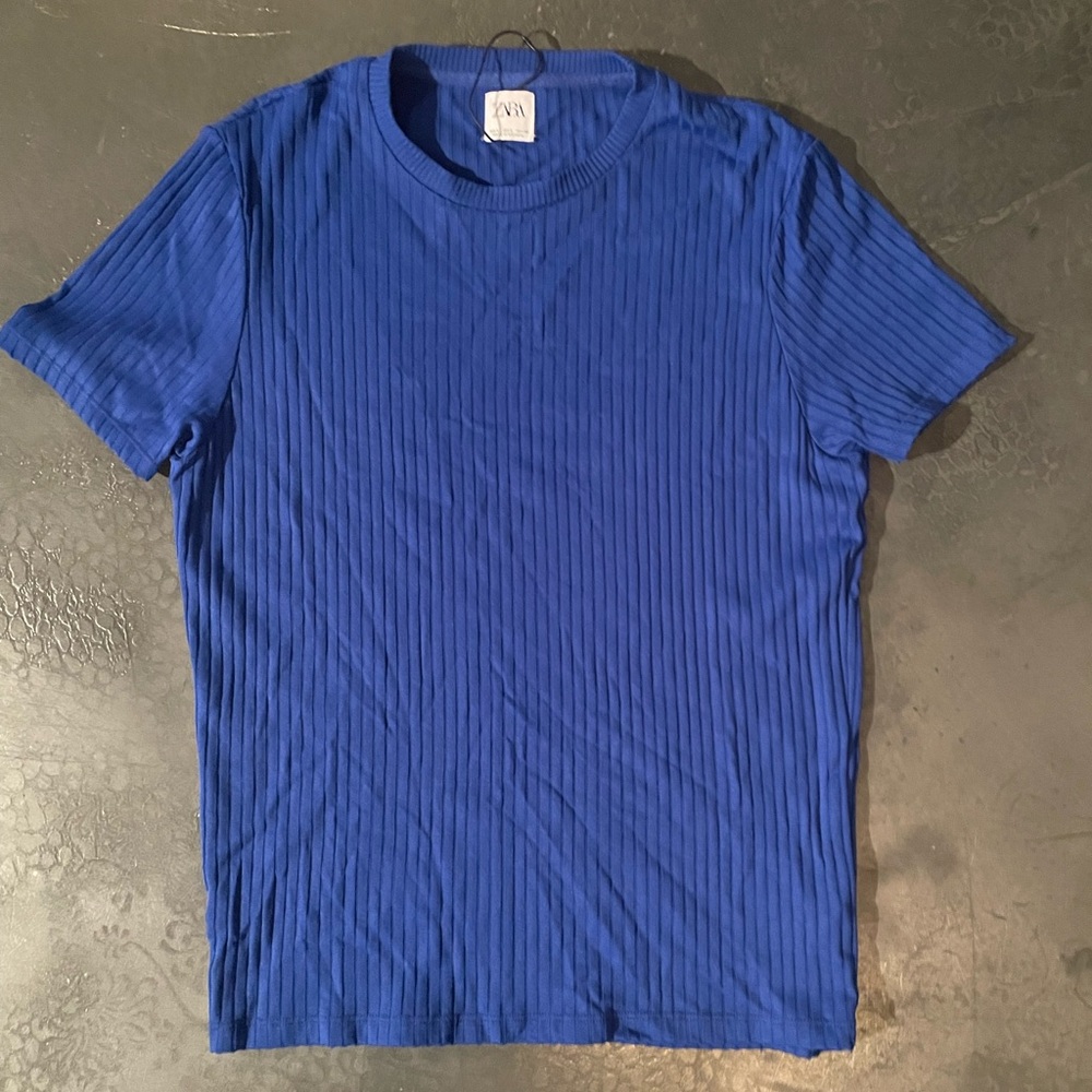 Zara Royal Blue Ribbed Short Sleeve Tee